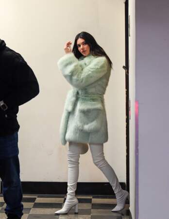 Kendall Jenner en manteau pastel